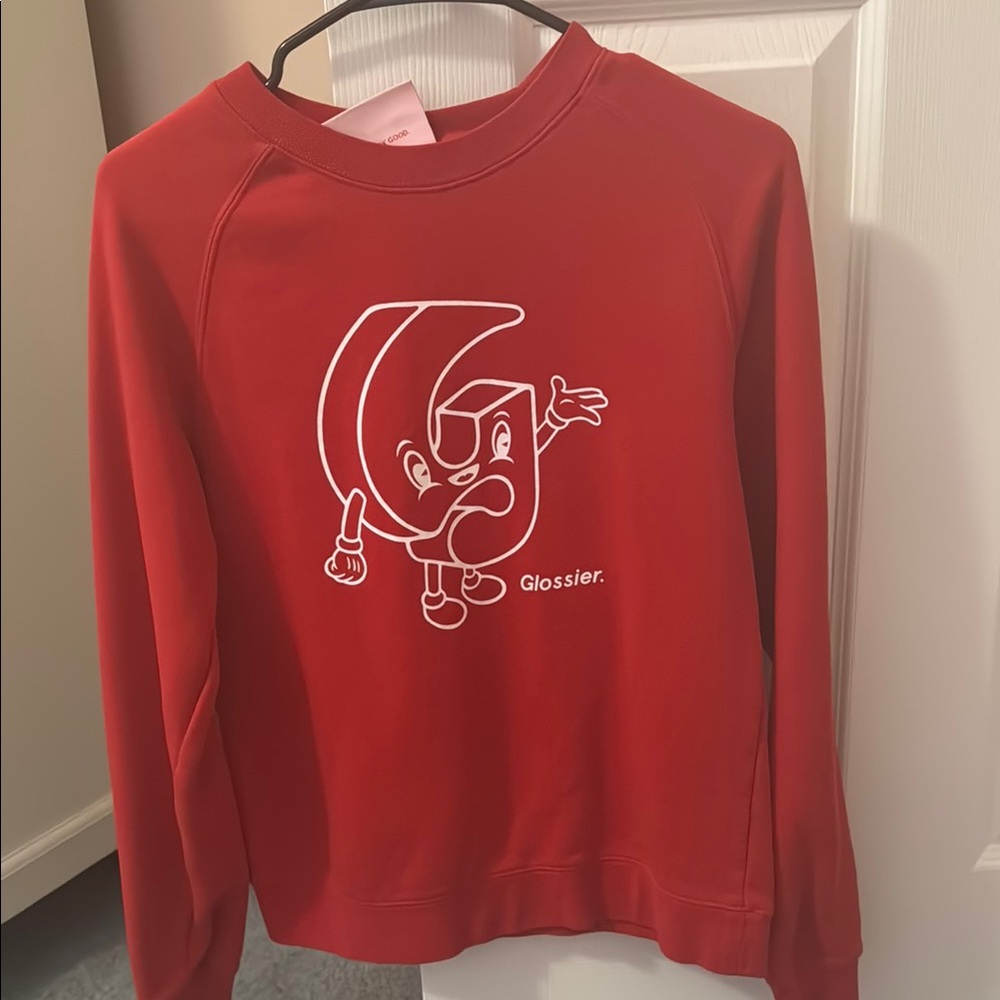 Glossier Red Sweatshirt with Graphic Design